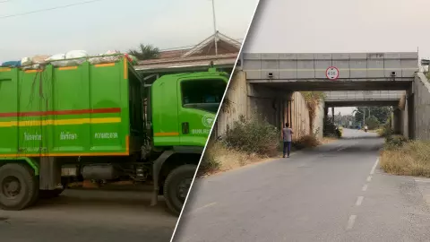 ชะตาขาด หัวฟาดอุโมงค์ รถขยะวิ่งลอด พนง.ตาย 2 นั่งบนหลังคา-ไม่ทันระวัง (คลิป)