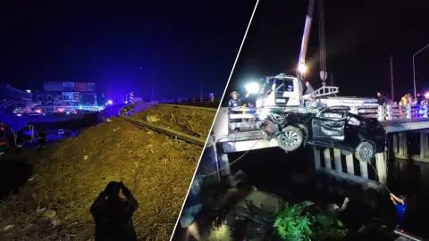 สังเวยไฟทางมืด เมียตำรวจพุ่งตกคลองดับ อีซูซุมิว-เอ็กซ์ เหินคอสะพาน-พังยับ (คลิป)