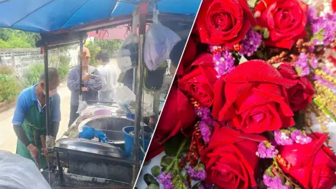 "จันทร์ส่องหล้า" เงียบ "ทักษิณ" เหมาก๋วยเตี๋ยวเลี้ยงสื่อฯ-แฟนคลับส่ง "กุหลาบ"