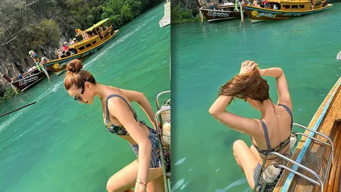 นางเอกดังนุ่งชุดว่ายน้ำทูพีซอวดหุ่น ทริปนี้เห็นชัดเจนท้องหรือเปล่า