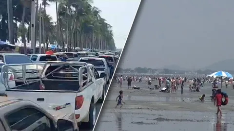 หาดบางแสนคึกคัก คนเที่ยววันแรงงาน 67 กันเนืองแน่น รถติดหนึบตั้งแต่ทางลงหาด