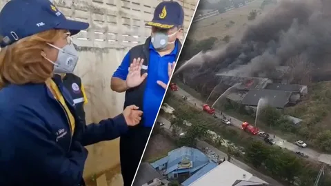 รมว.อุตสาหกรรม ติดตามไฟไหม้โกดังสารเคมี ภาชี ห่วงรั่วไหลลงแหล่งน้ำ