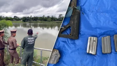 ดำน้ำค้นหาอาวุธในอ่างเก็บน้ำ ผงะ พบ M-16 เครื่องกระสุน หลังมีคนนำมาทิ้ง