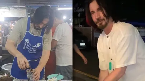 ฮือฮา คลิปหน้าคล้ายดาราดังระดับโลก คีอานู รีฟส์ อยู่เมืองไทย ขายปลาหมึกย่าง (คลิป)