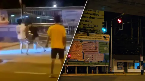 ซัดกันเดือด หน้าตู้ยามตำรวจ "แก๊งโจ๋ดุ" เมินกฎหมาย เปิดศึกชิงนาง (คลิป)