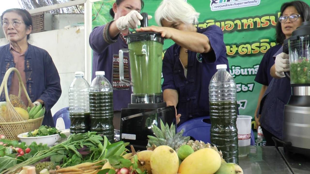 กลุ่มเกษตรอินทรีย์บ้านนนทรี ส่งเสริมทำ "น้ำผักผลไม้เพื่อสุขภาพตามธาตุเจ้าเรือน"