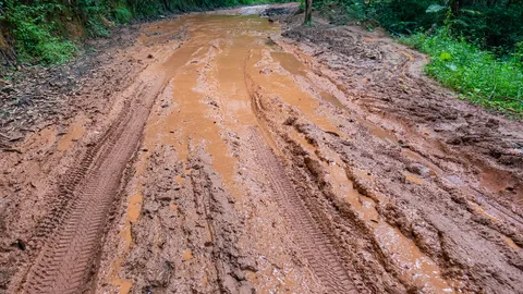 ถนนทางเข้าบ้านนาแก้ว จ.กาฬสินธุ์ เละเป็นโคลน เด็กๆ เดินทางไปโรงเรียนสุดลำบาก