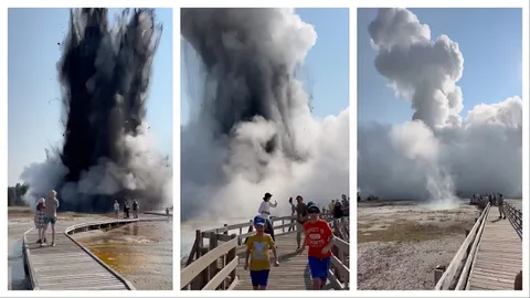 นักท่องเที่ยวหนีตาย บ่อน้ำพุร้อนอุทยาน "เยลโลว์สโตน" ระเบิดสนั่น (คลิป)