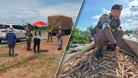 หวิดวุ่น ชาวบ้านฮือปิดล้อมขณะตำรวจทางหลวงจับรถบรรทุก 6 ล้อ แบกน้ำหนัก 31 ตัน