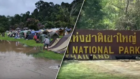 "เขาใหญ่" น้ำป่าทะลัก ท่วมลานกางเต็นท์ นทท.ขนของอลหม่าน-หนีระทึก