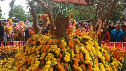 ผู้ศรัทธารวมตัว ทำพิธีขอ "เลขเด็ด" จอมปลวกคล้ายหลวงปู่เส ลุ้นรวยงวด 16/8/67