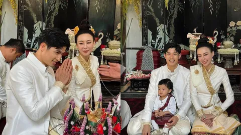 ตูมตาม จูงมือ อาหลี พร้อมอุ้มลูกสาว เข้าพิธีสมรสแบบไทลื้อในบรรยากาศอบอุ่น
