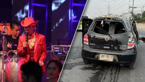 นักร้องรำวงชื่อดัง ขับเก๋งเสียหลักชนการ์ดเรล ร่างกระเด็นออกนอกรถเสียชีวิต