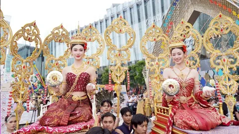ลีน่า-หมิว จับคู่สวยหวาน แปลงโฉมเป็นนางสงกรานต์ สืบสานวัฒนธรรมประเพณีไทย