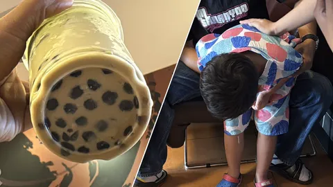 อุทาหรณ์ "เด็ก 6 ขวบ" กิน "ชานมไข่มุก" ติดคอกลางห้าง โชคดีเจ้าหน้าที่ช่วยไว้ทัน