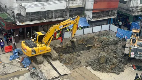 เร่งค้นหา คนงานพลัดตกหลุมเจาะเสาเข็ม ดินสไลด์ลงไปทับ ลึก 19 เมตร (คลิป)