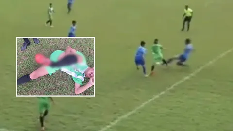 หวาดเสียว แข้ง "รร. กีฬา กทม." ขาหัก หลังเข้าปะทะหนักกับนักเตะคู่แข่ง (คลิป)