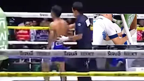 เกิดอะไรขึ้น “นักมวยไทย” เตะคู่ชก แต่กรรมการไม่ให้สู้ต่อ จับแพ้ TKO (คลิป)