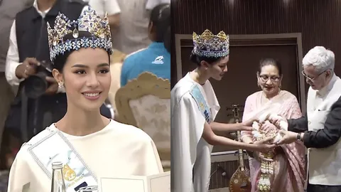 สวยสง่า โอปอล สุชาตา Miss World 2025 นำพวงมาลัยจากไทยมอบให้บุคคลสำคัญของอินเดีย