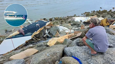 ชายแคนาดารักเมืองไทย ใจสลายมองเรือใบในฝัน ถูกคลื่นซัดจมอ่าวนาจอมเทียน