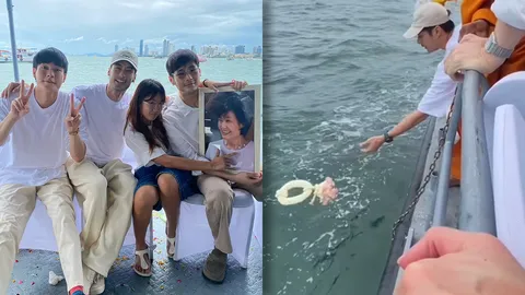 ลากันครั้งสุดท้าย บอย ปกรณ์ พร้อมน้องๆ นำอัฐิคุณแม่ไปลอยอังคารที่เดียวกับคุณพ่อ