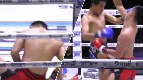 มองได้ 2 มุม แห่แชร์ “นักมวยไทย” แทงเข่า ทำอีกฝ่ายกุม “กระจับ” ก่อนชนะน็อกยก 3 (คลิป)