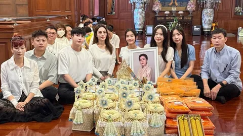 นนกุล พาครอบครัวทำบุญ คุณแม่เพ็กแฮ จากไปครบ 50 วัน แอฟ ทักษอร ร่วมงานด้วย
