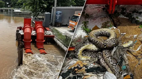 เปิดสาเหตุ เครื่องสูบน้ำปากคลองบางเขนหยุดทำงาน พบงูเหลือม-ขยะลงไปติด