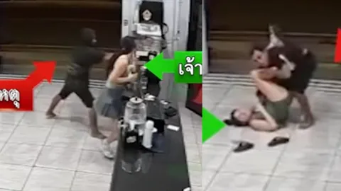 "โจรแสบ" หวังฉกกระเป๋าชิงเงิน โดน "ผู้หญิง" ใส่ท่า "ไทรแองเกิล โช้ก" รัดคอจนนิ่ง (คลิป)