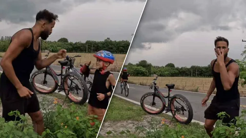 “ทาวน์เซนด์” พาลูกปั่นจักรยาน หลังว่างจากการซ้อม ชาเลนจ์ใครเร็วกว่ากัน (คลิป)