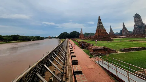 กั้นทุกทิศหมดห่วงน้ำท่วม “วัดไชยวัฒนาราม” แผงเหล็กยังยกสูงได้ถึง 2.40 เมตร