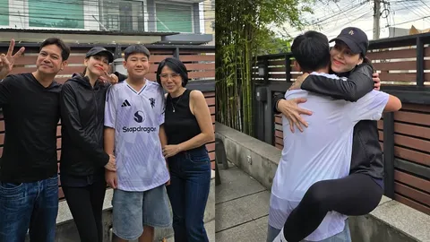 ภาพนี้มีแต่รอยยิ้ม ยุ้ย ภรรยา เต๋า สมชาย ลงรูป นัท มีเรีย กอดลูกชายด้วยความคิดถึง 