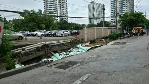เขตบางคอแหลม ตรวจสอบเหตุถนนทรุด บริเวณด้านหน้าการไฟฟ้ายานนาวา ปิด 2 ช่องจราจร
