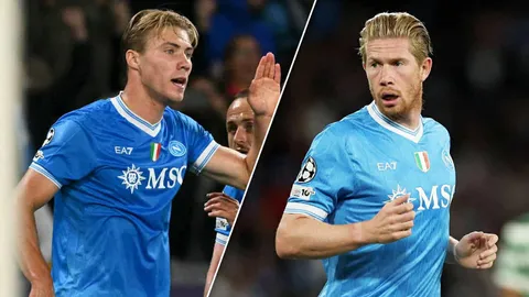 คู่หูเขย่า UCL "ฮอยลุนด์-เดอ บรอยน์" เปิดใจหลังพา นาโปลี ชนะทีมเก่าอโมริม