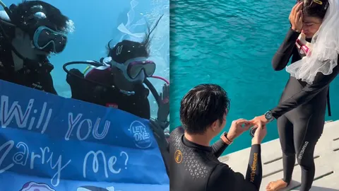 นางเอกสาว มะเหมี่ยว พรชดา กลั้นน้ำตาไม่อยู่ ถูกขอแต่งงานใต้น้ำที่ จ.ภูเก็ต