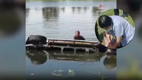 ฮีโร่ทุบกระจกรถช่วยเด็ก 6 ขวบ รถจมน้ำ พยาบาลปั๊มหัวใจจนรอดชีวิต (คลิป)