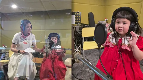 เปิดภาพน่ารัก ชมพู่ อารยา พา น้องเกล เข้าห้องอัดเสียง ดาราสาวพร้อมทำงานมาก