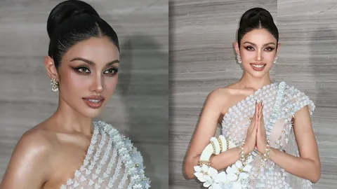 วีนา มาแล้ว! ลุคเข้ากองประกวด Miss Universe 2025 วันแรก สวยสง่าตาแตกสุดๆ 