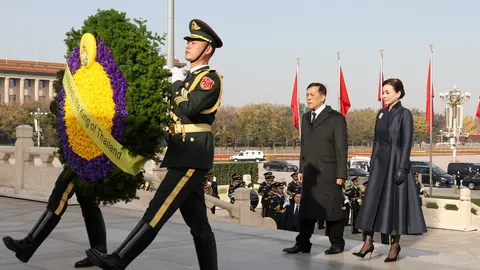 ในหลวง-ราชินี ทรงวางพวงมาลา อนุสาวรีย์วีรชน “เทียนอันเหมิน” และวัดหลินกวง
