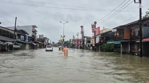 ปภ. แจ้งเตือนฝนตกหนัก 20 อำเภอ ใน จ.นครศรีธรรมราช แนะยกของขึ้นที่สูง