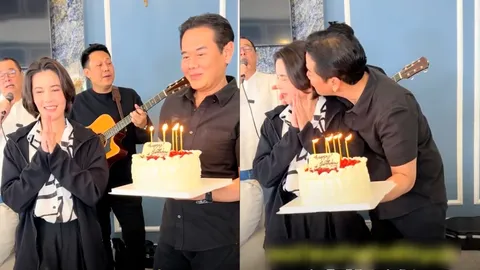 เป๊ก สัณณ์ชัย ถือเค้กเซอร์ไพรส์วันเกิด ธัญญ่า เจอช็อตจะจุ๊บแก้มทำเอากรี๊ด (คลิป)