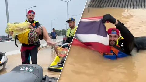 นักเจ็ตสกีรัสเซีย ลุยน้ำเชี่ยวช่วยน้ำท่วมหาดใหญ่ ชาวบ้านซาบซึ้งใจทั้งเมือง (คลิป)