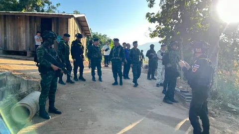 ทหารราชมนู ลาดตระเวนเข้มชายแดน หลังกระสุนรบเมียนมาตกฝั่งไทย