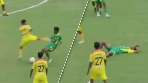 “นักฟุตบอล” กระโดดถีบ ทำ “คู่แข่ง” อาการหนัก ต้องส่งโรงพยาบาลด่วน (คลิป)