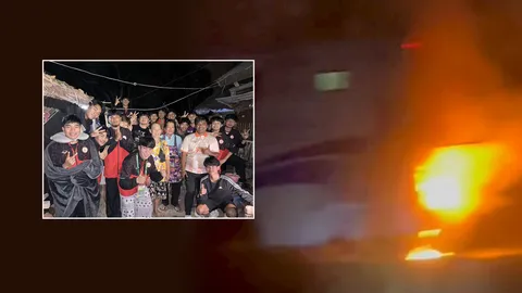 อันตรายมาก "นักฟุตซอลเยาวชนไทย" รถบัสไฟไหม้วอด ขณะเดินทางกลับ (คลิป)