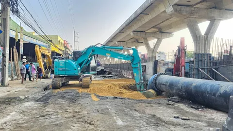 ซ่อม 16 ชั่วโมง ท่อประปาแตก ทำน้ำซึม ถนนพระราม 2 ยุบ เตรียมคืนพื้นที่ เปิดการจราจร 