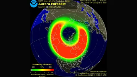 ภาพจาก NOAA พายุแม่เหล็กโลกระดับรุนแรง ซัดทวีปอเมริกาเหนือ