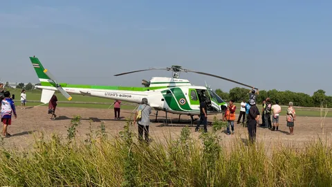 ชาวบ้านแตกตื่น เฮลิคอปเตอร์ลงจอดฉุกเฉิน กลางทุ่งท้ายหมู่บ้านที่อยุธยา