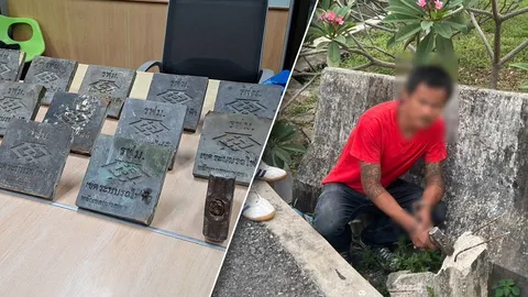 สืบบางขุนเทียนบุกรวบโจรแสบ ขโมยแผ่นทองเหลืองหมุดเขตระบบรถไฟฟ้า ไปขายแผ่นละ 300