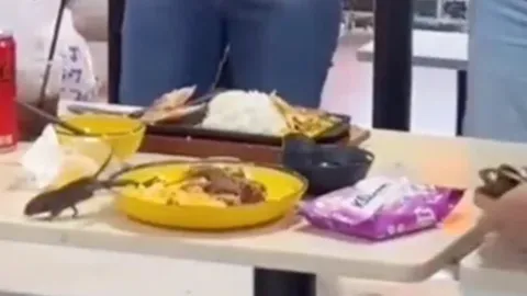 คลิปสุดอี๋! หนูโผล่บนจานอาหาร ฟู้ดคอร์ท ห้างดังในสิงคโปร์ (คลิป)